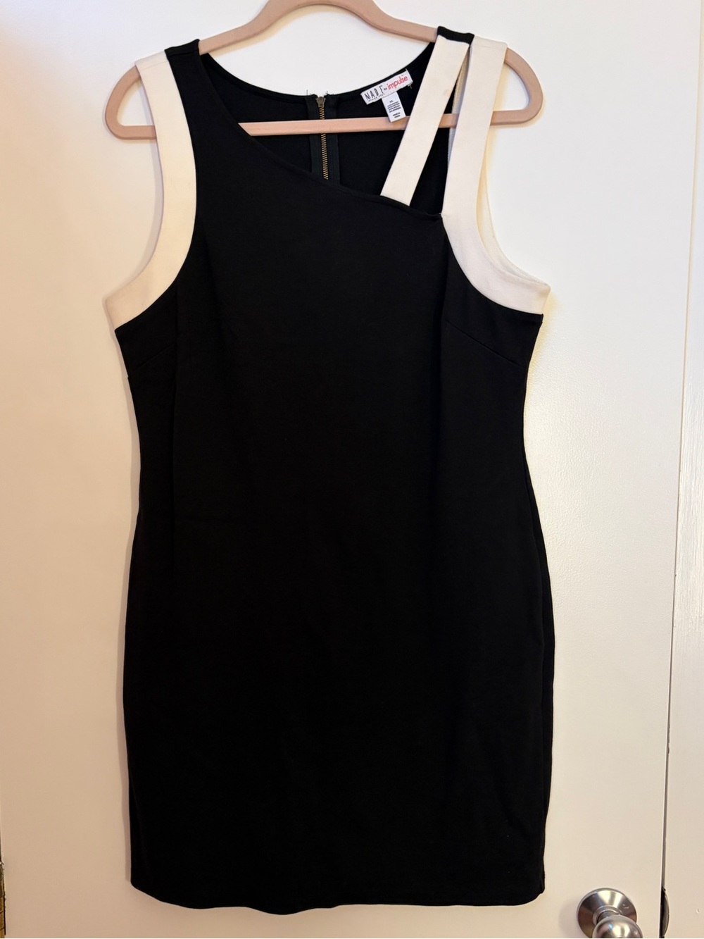 Homecoming Dress - Asymmetric Black Mini Dress with Cream Strap Detail